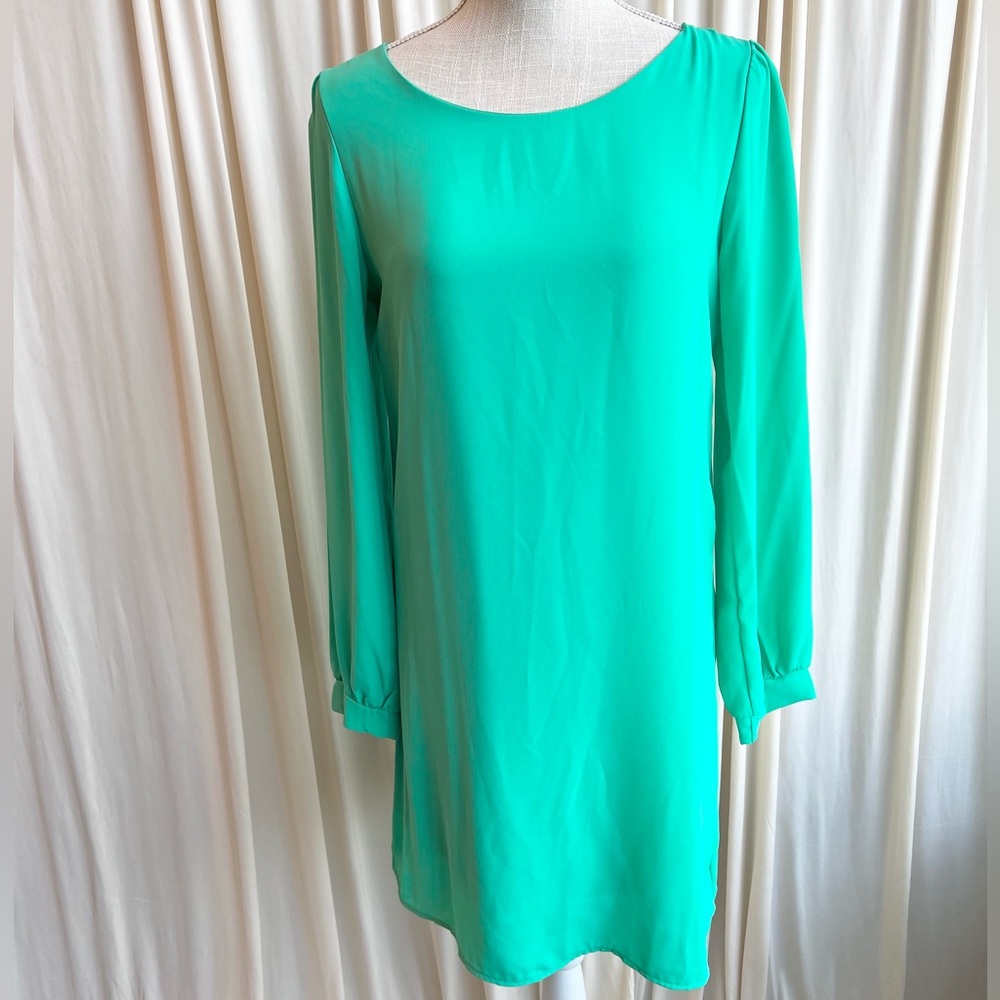 Loose Seafoam Green Ling Sleeve Shift Dress - Medium